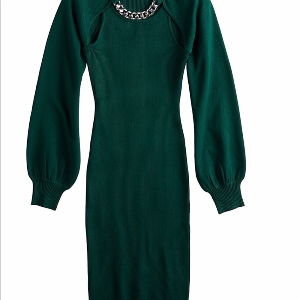 Round Neck Balloon Sleeve Midi Dress